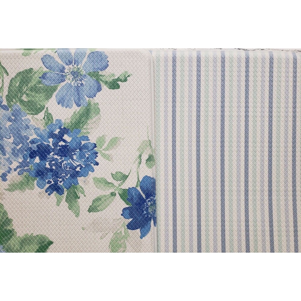 Reversible PVC Cushioned Floor Mat(20x30")BLUE FLOWERS&STRIPES,Martha Stewart,HD